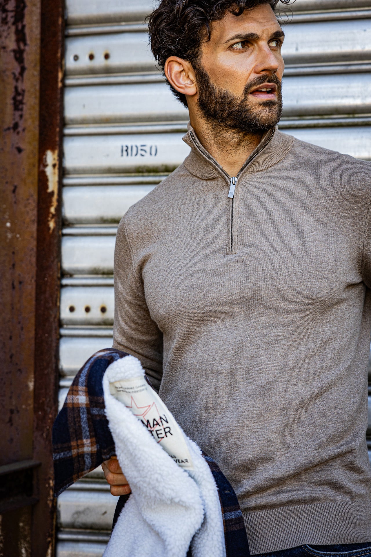 Pull col montant zippé Unisex Palace sand melange | Freeman T. Porter