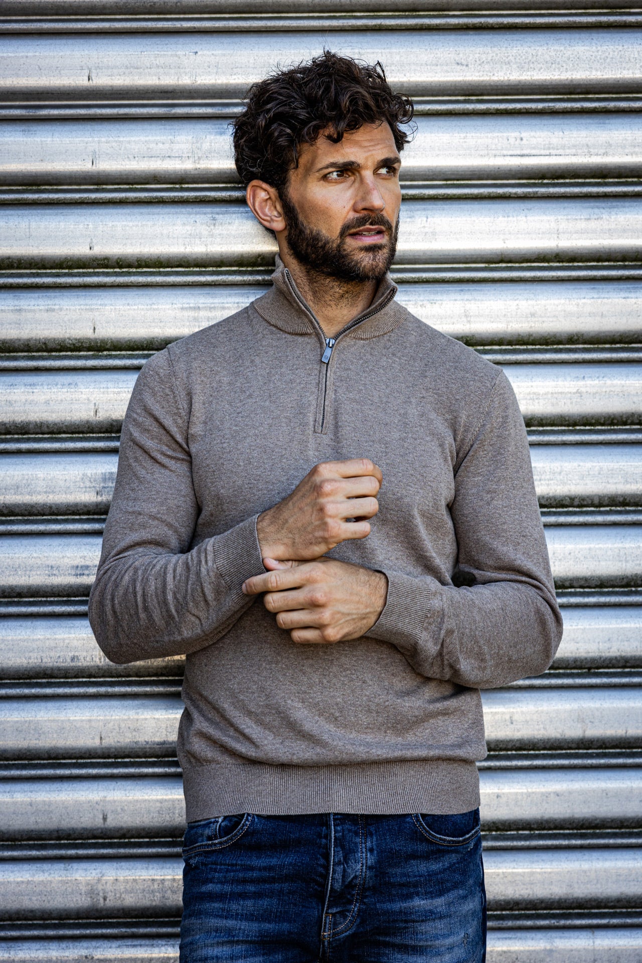 Pull col montant zippé Unisex Palace sand melange | Freeman T. Porter
