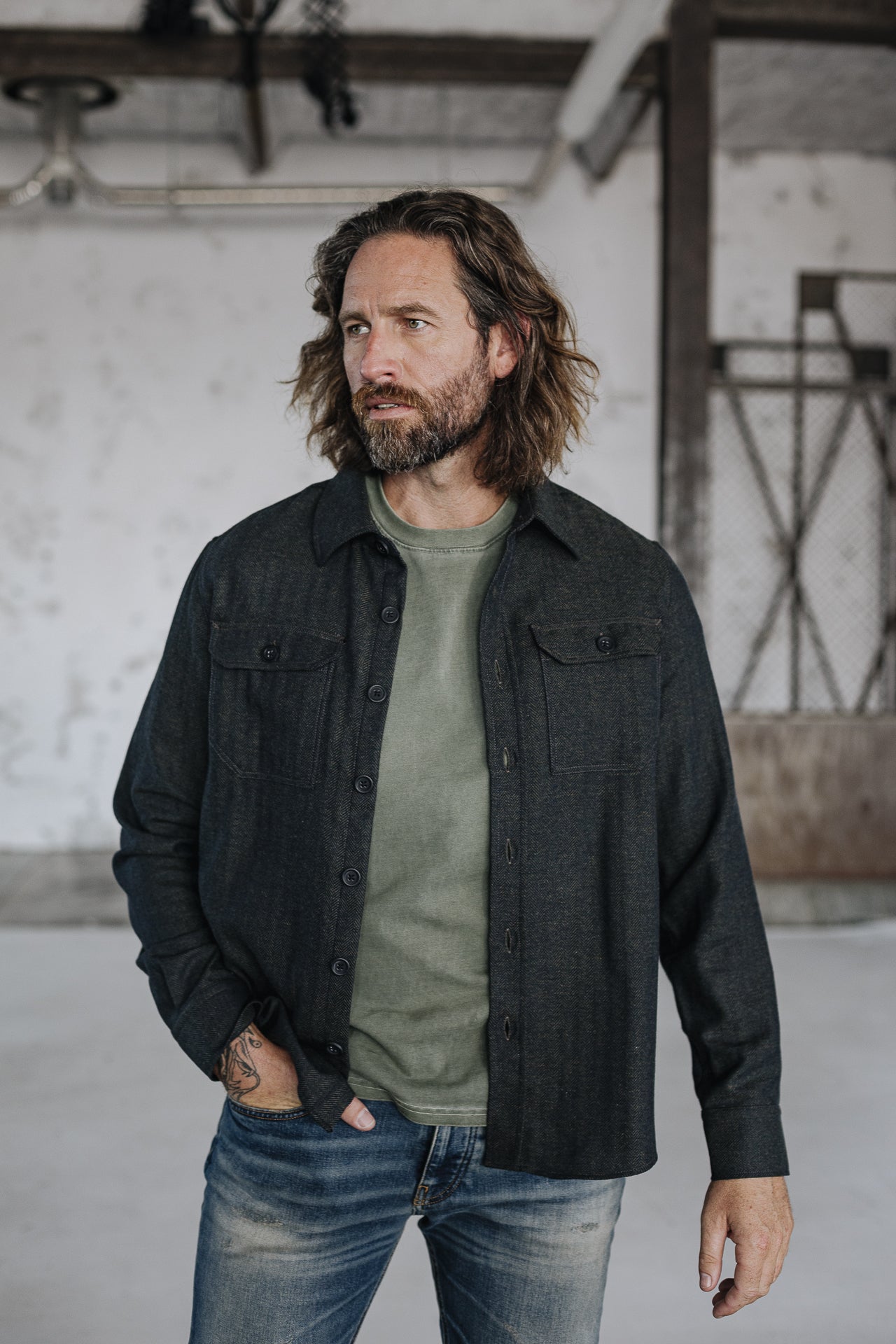 Surchemise Unisex Bolton Herringbone dusty olive | Freeman T. Porter