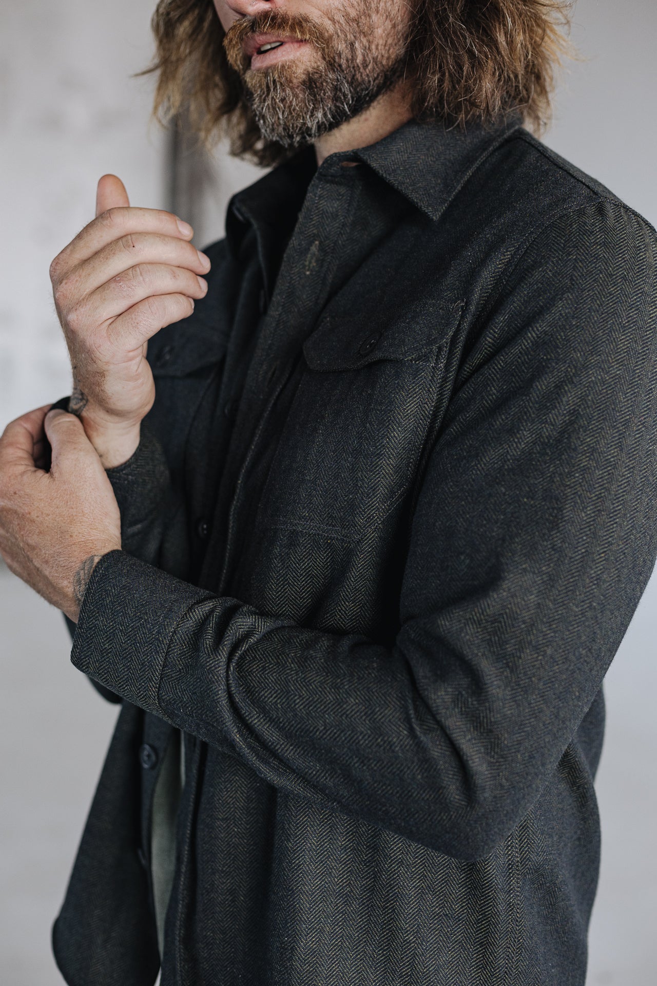 Surchemise Unisex Bolton Herringbone dusty olive | Freeman T. Porter