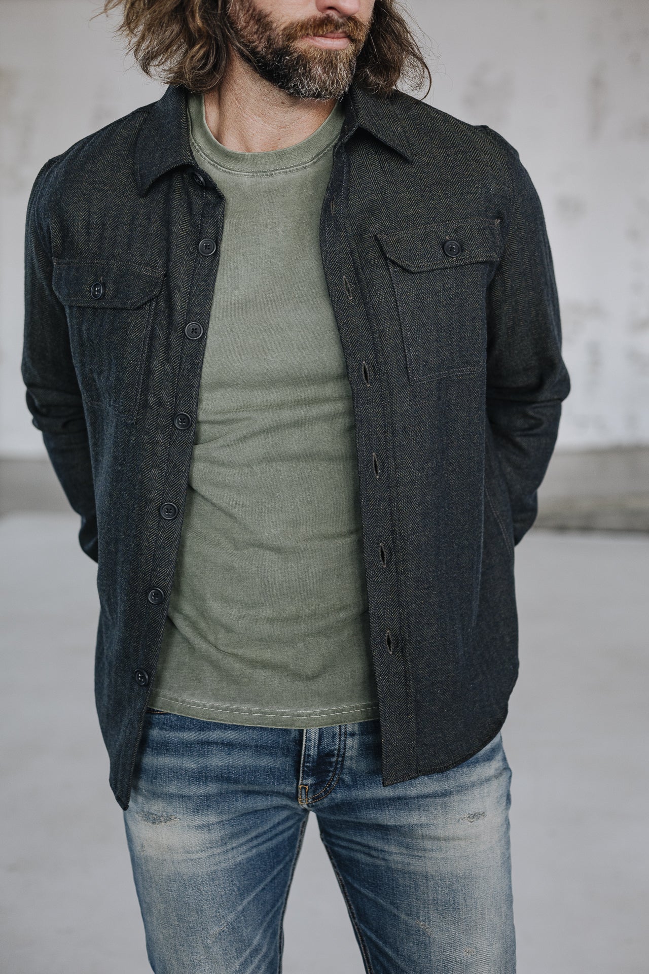 Surchemise Unisex Bolton Herringbone dusty olive | Freeman T. Porter