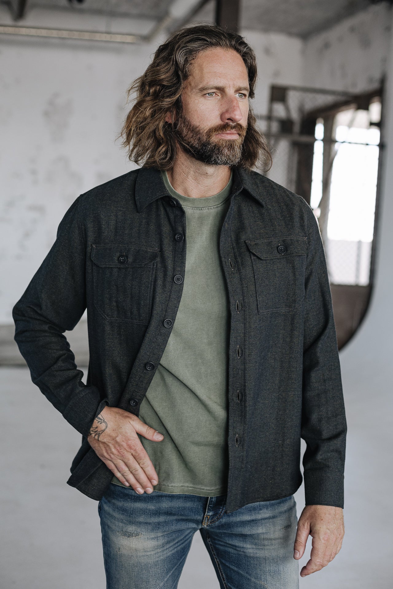 Surchemise Unisex Bolton Herringbone dusty olive | Freeman T. Porter