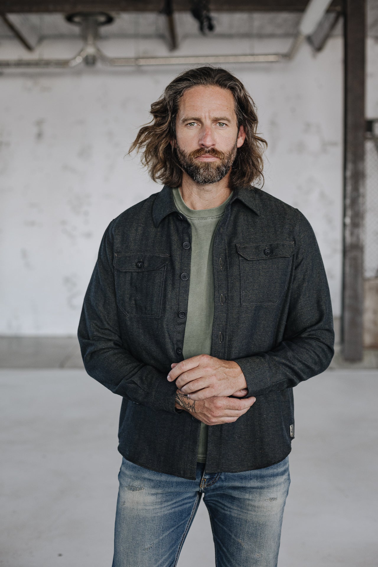Surchemise Unisex Bolton Herringbone dusty olive | Freeman T. Porter