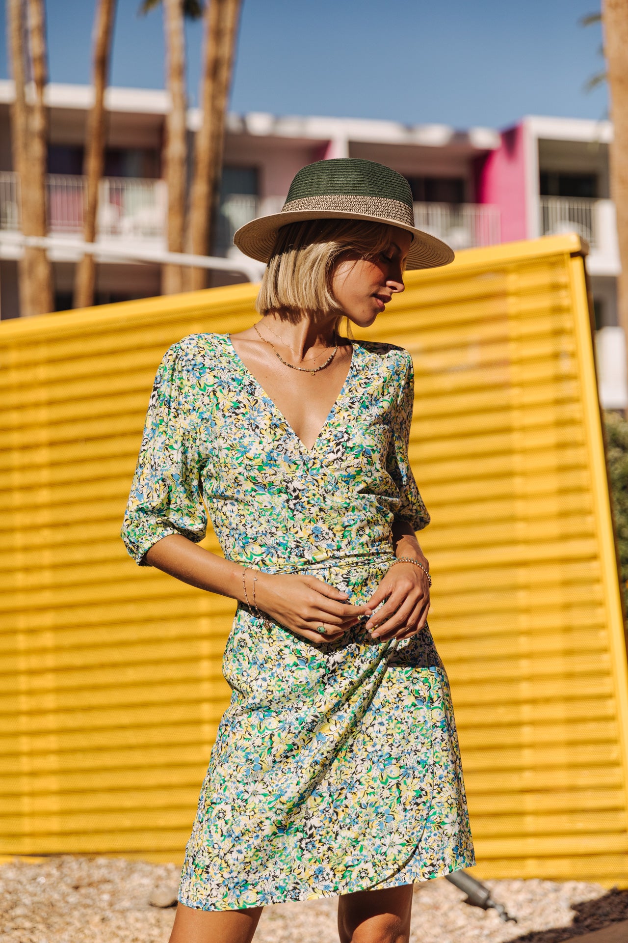Robe courte porte-feuille Woman Laurence Parodia safety yellow | Freeman T. Porter
