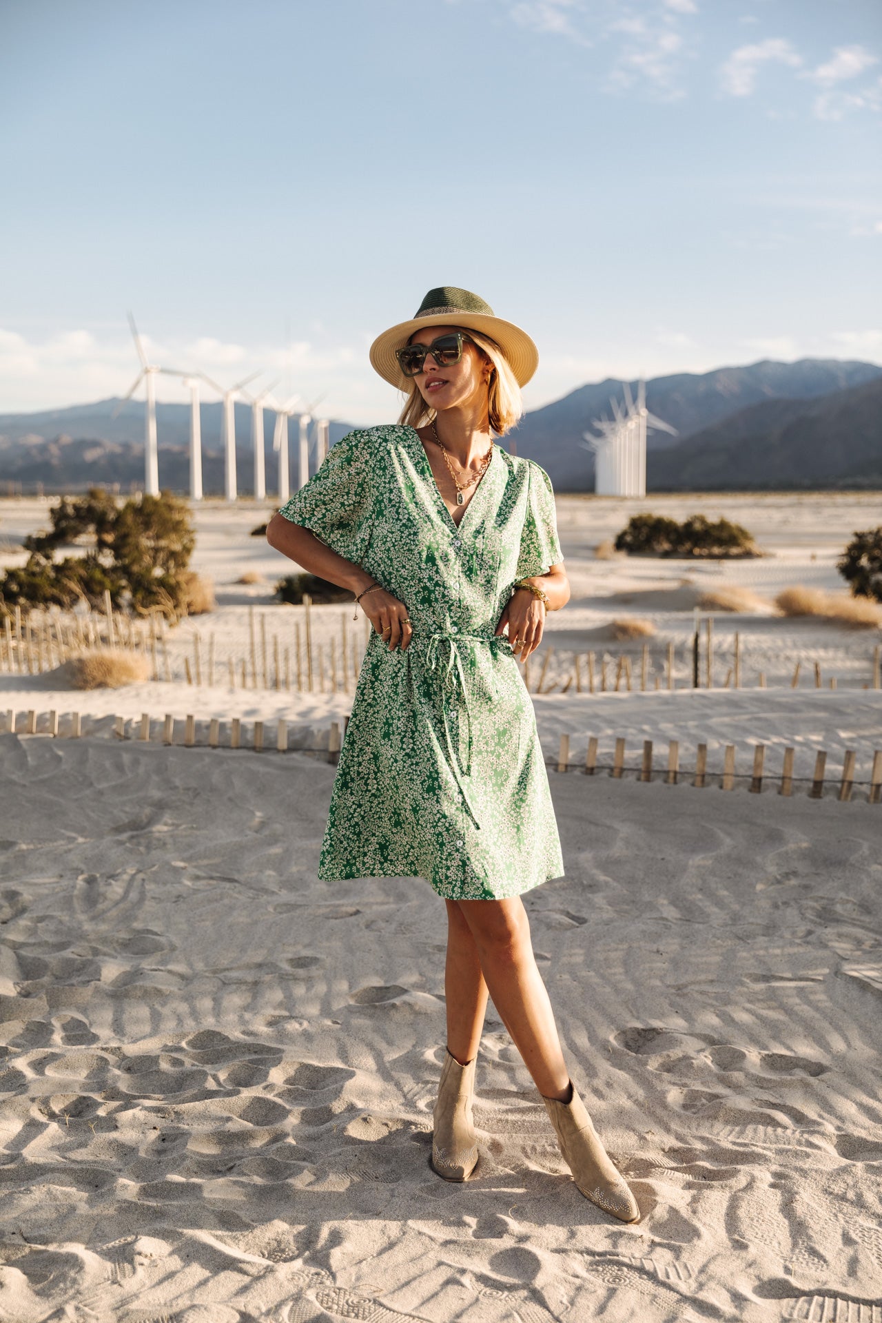 Robe courte Mujer Mila Bucolic foliage green | Freeman T. Porter