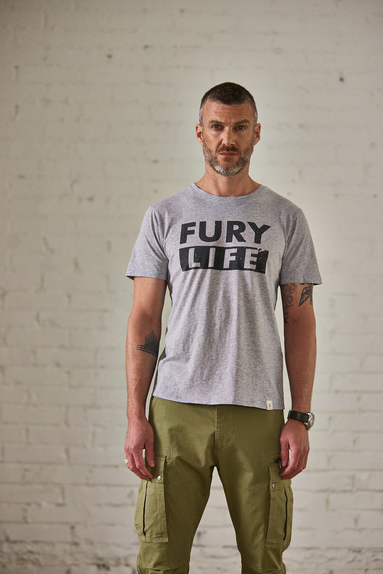 T-Shirt col rond Unisex Ivander Fury Life grey melange | Freeman T. Porter
