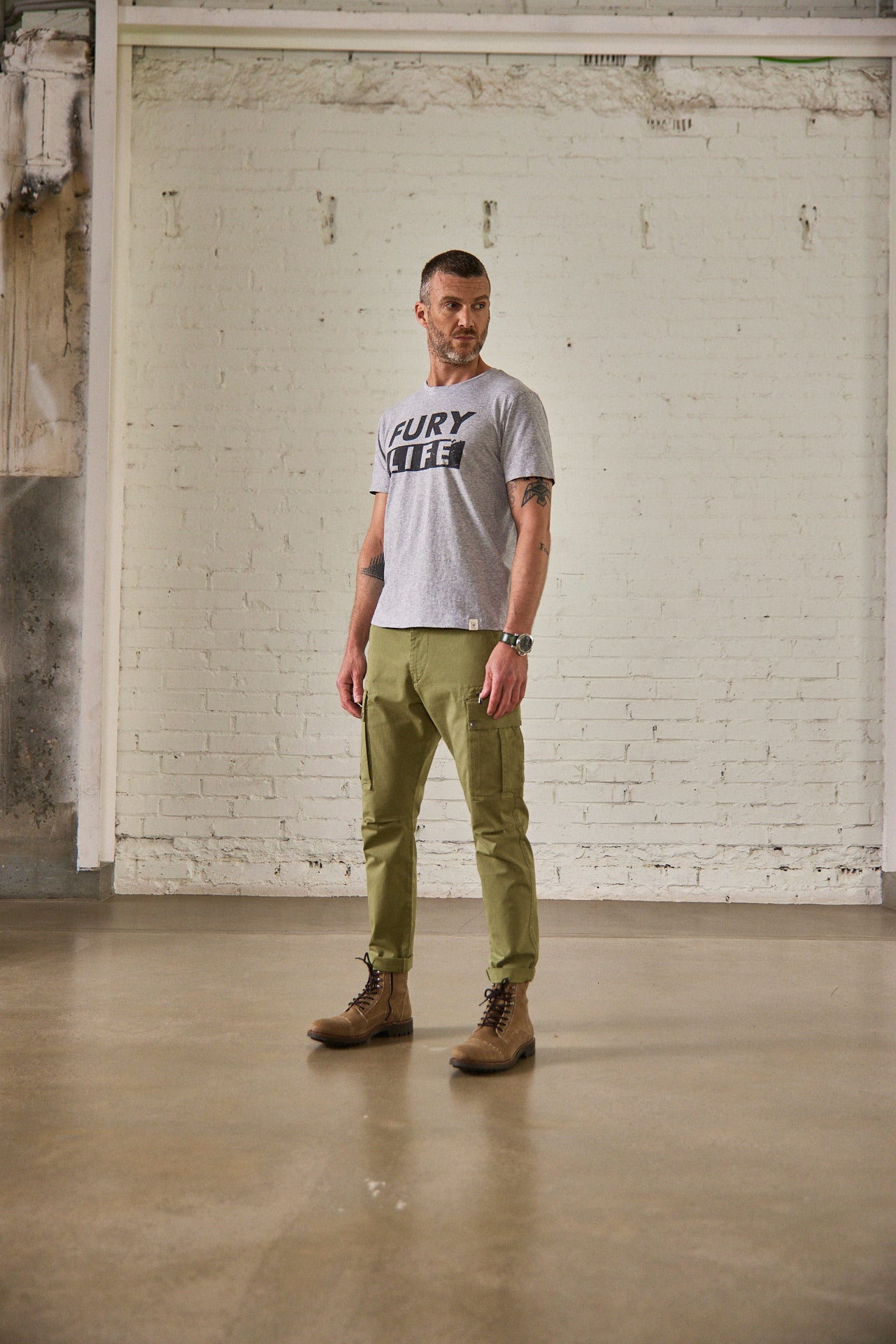 T-Shirt col rond Unisex Ivander Fury Life grey melange | Freeman T. Porter