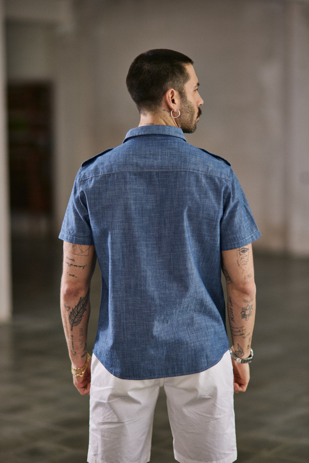 Chemise manches courtes Unisex Glenn Denim shoal ocean | Freeman T. Porter