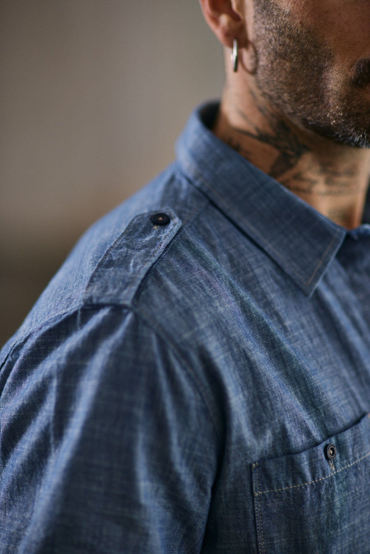 Chemise manches courtes Unisex Glenn Denim shoal ocean | Freeman T. Porter