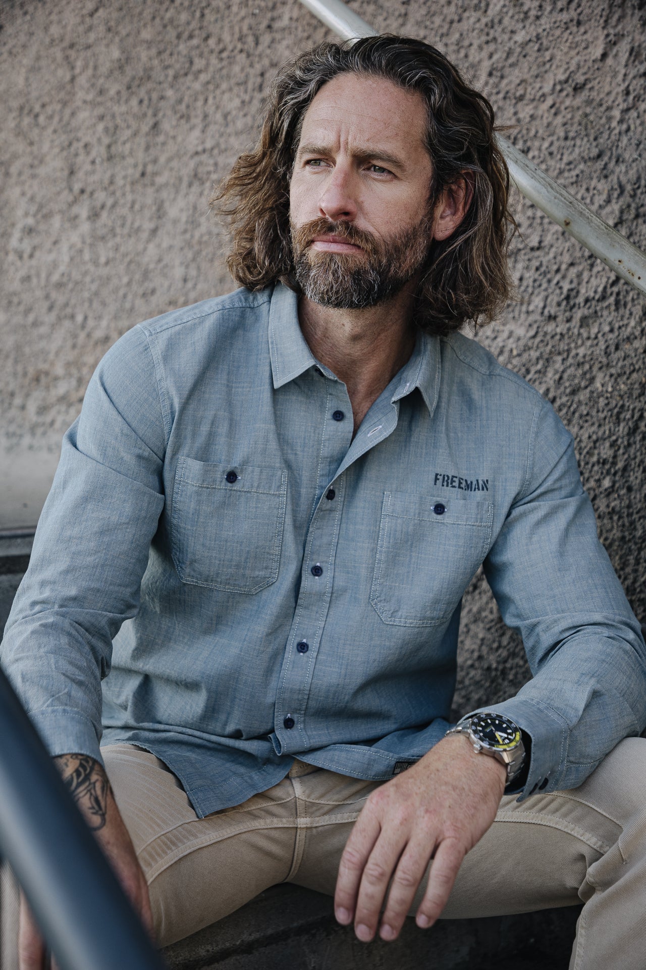 Chemise manches courtes Unisex Glenn ML Denim shoal dirty | Freeman T. Porter