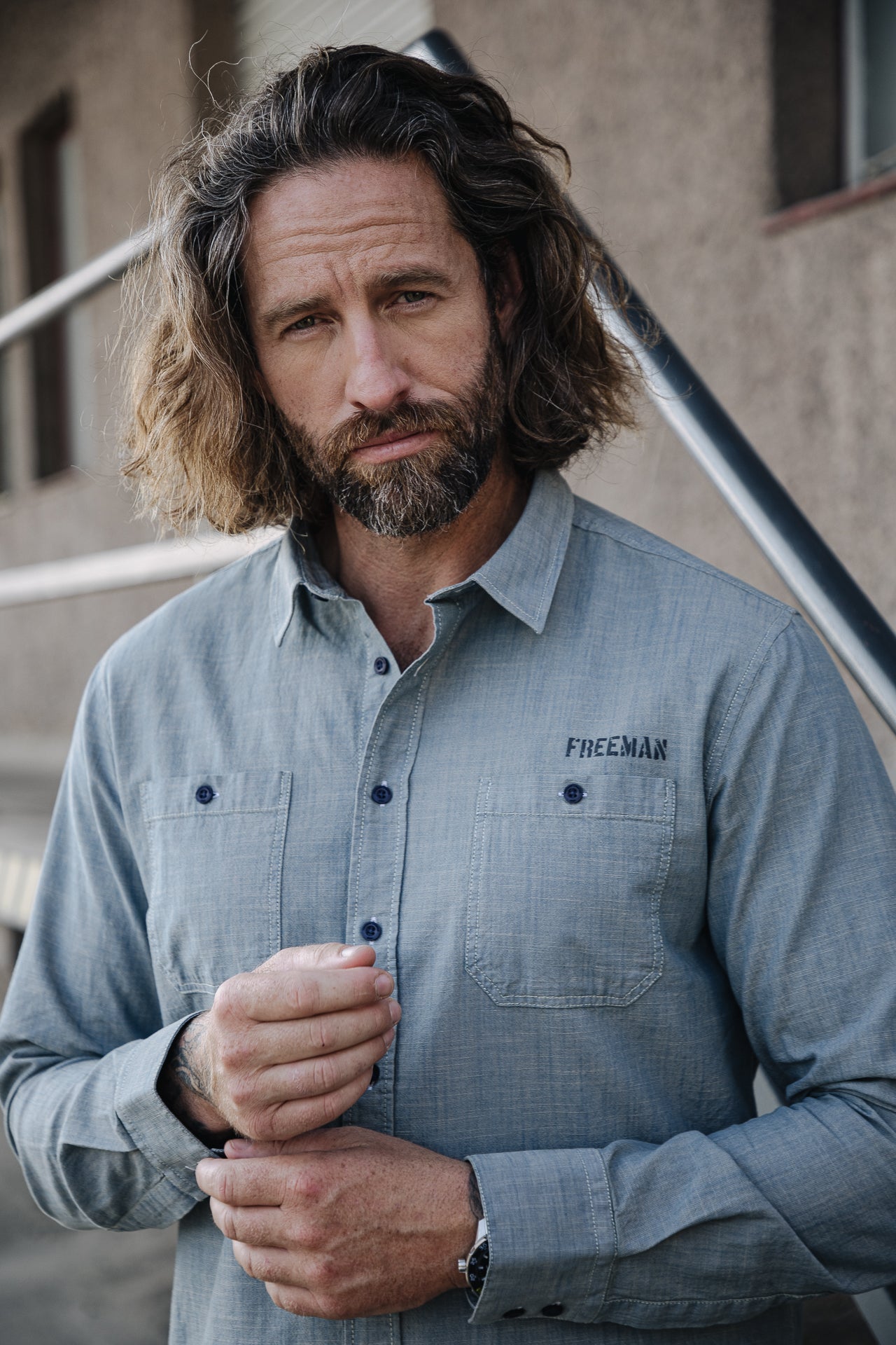 Chemise manches courtes Unisex Glenn ML Denim shoal dirty | Freeman T. Porter