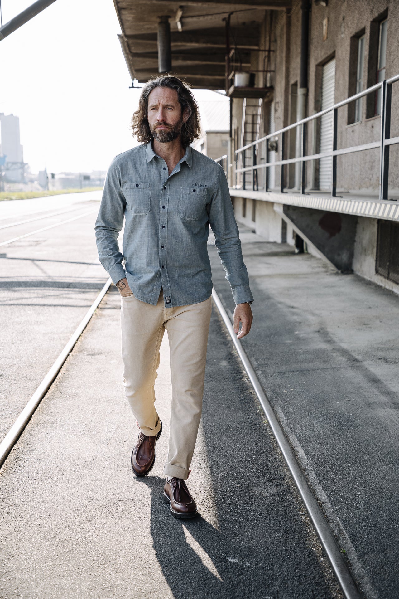 Chemise manches courtes Unisex Glenn ML Denim shoal dirty | Freeman T. Porter