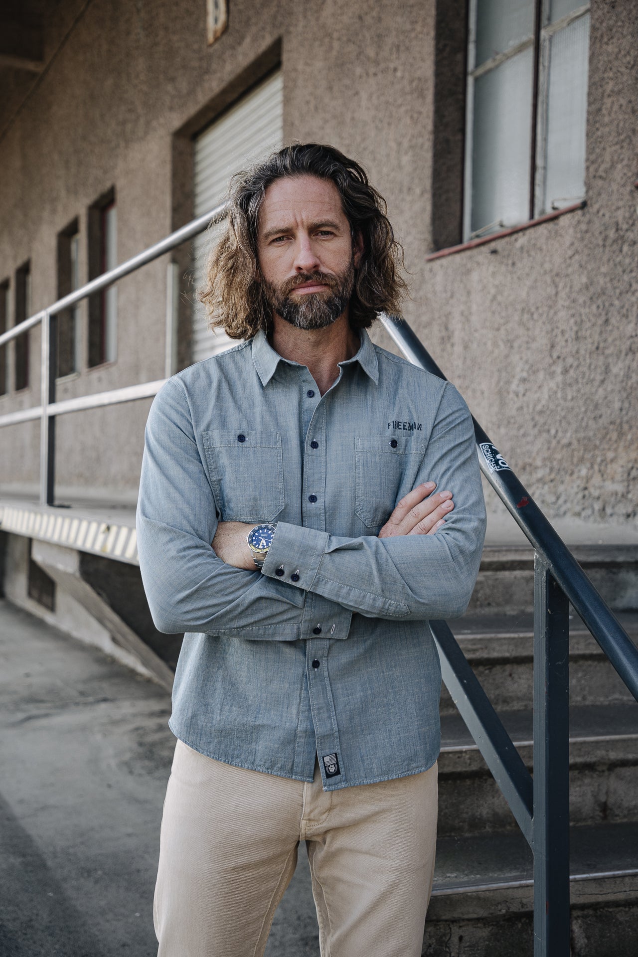 Chemise manches courtes Unisex Glenn ML Denim shoal dirty | Freeman T. Porter