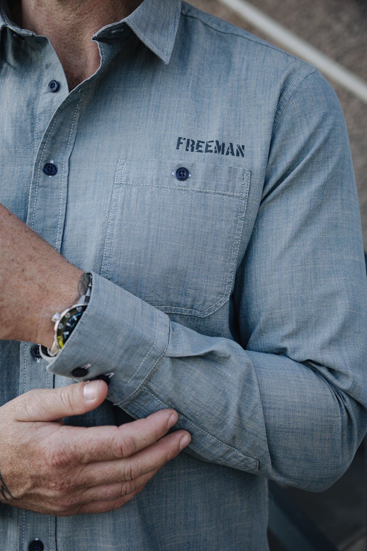 Chemise manches courtes Unisex Glenn ML Denim shoal dirty | Freeman T. Porter