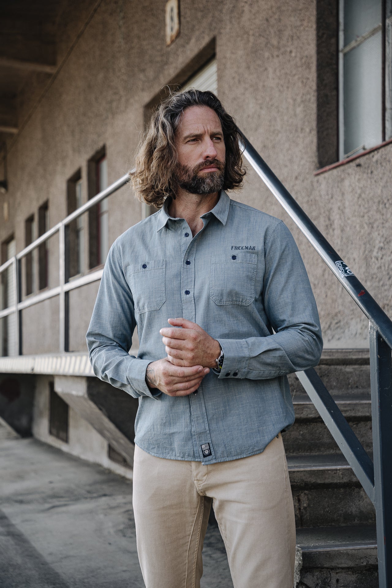 Chemise manches courtes Unisex Glenn ML Denim shoal dirty | Freeman T. Porter