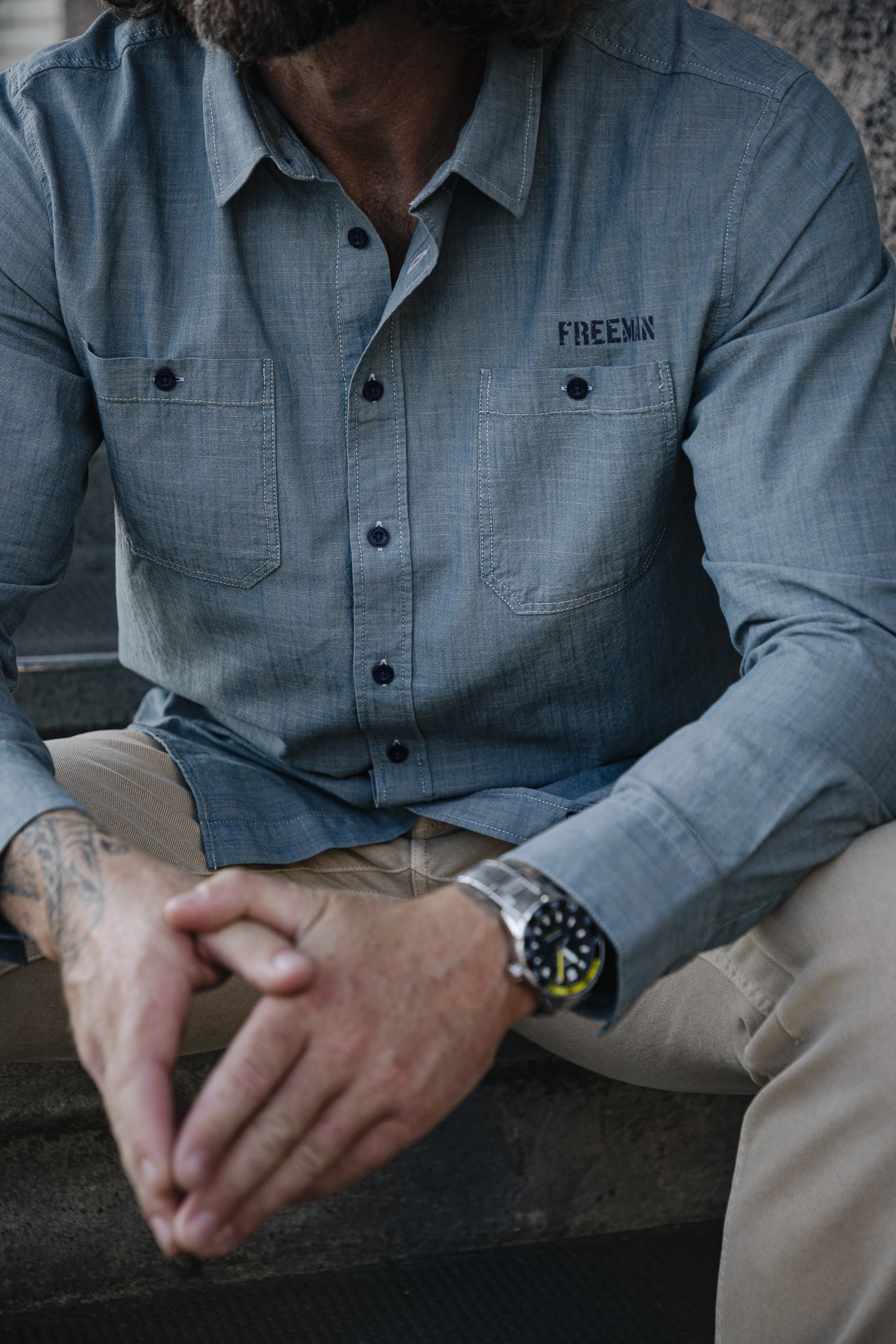 Chemise manches courtes Unisex Glenn ML Denim shoal dirty | Freeman T. Porter