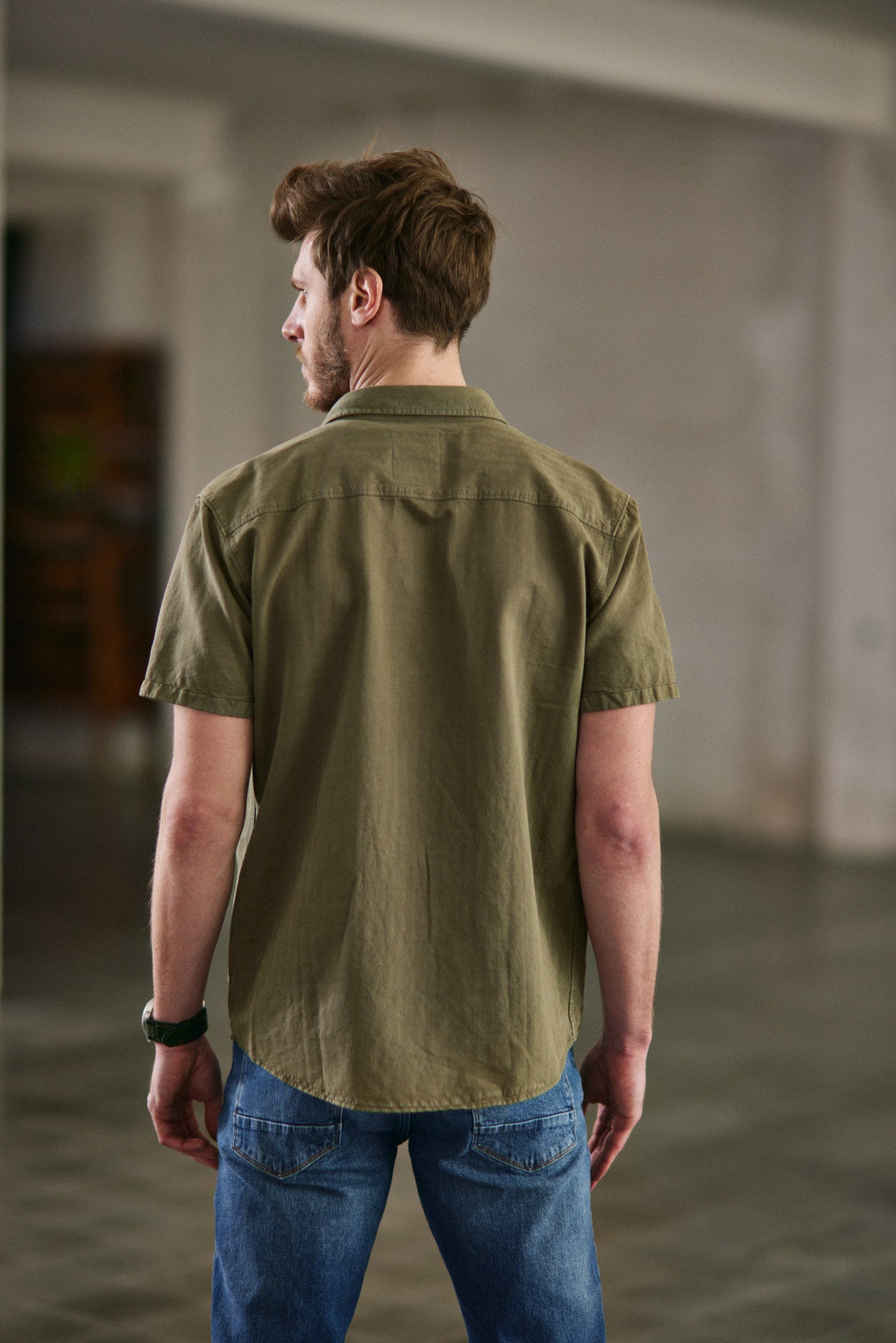 Chemise manches courtes Homme Joshua Washed Linen dusty olive | Freeman T. Porter