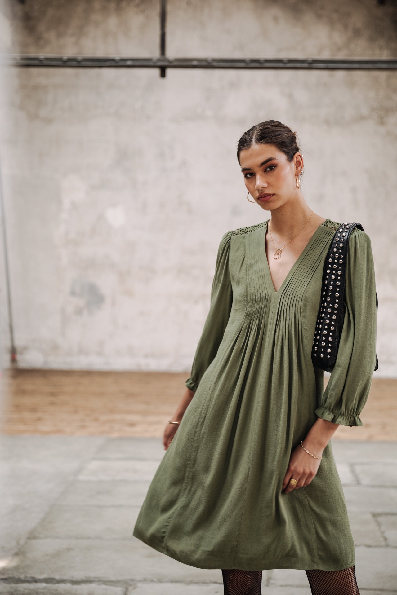 Robe courte Femme Juna Plain Color olivine | Freeman T. Porter