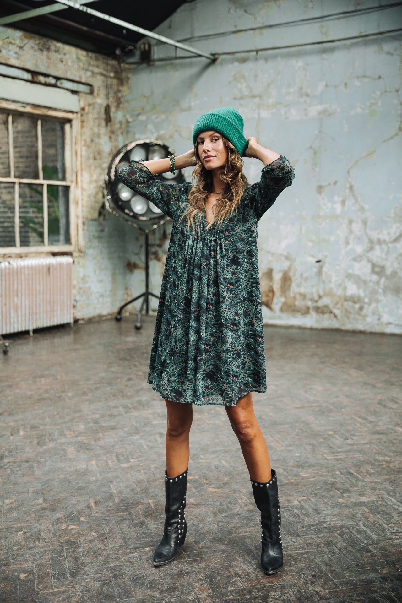 Robe courte ample Femme Juna Hybrid deep jungle | Freeman T. Porter