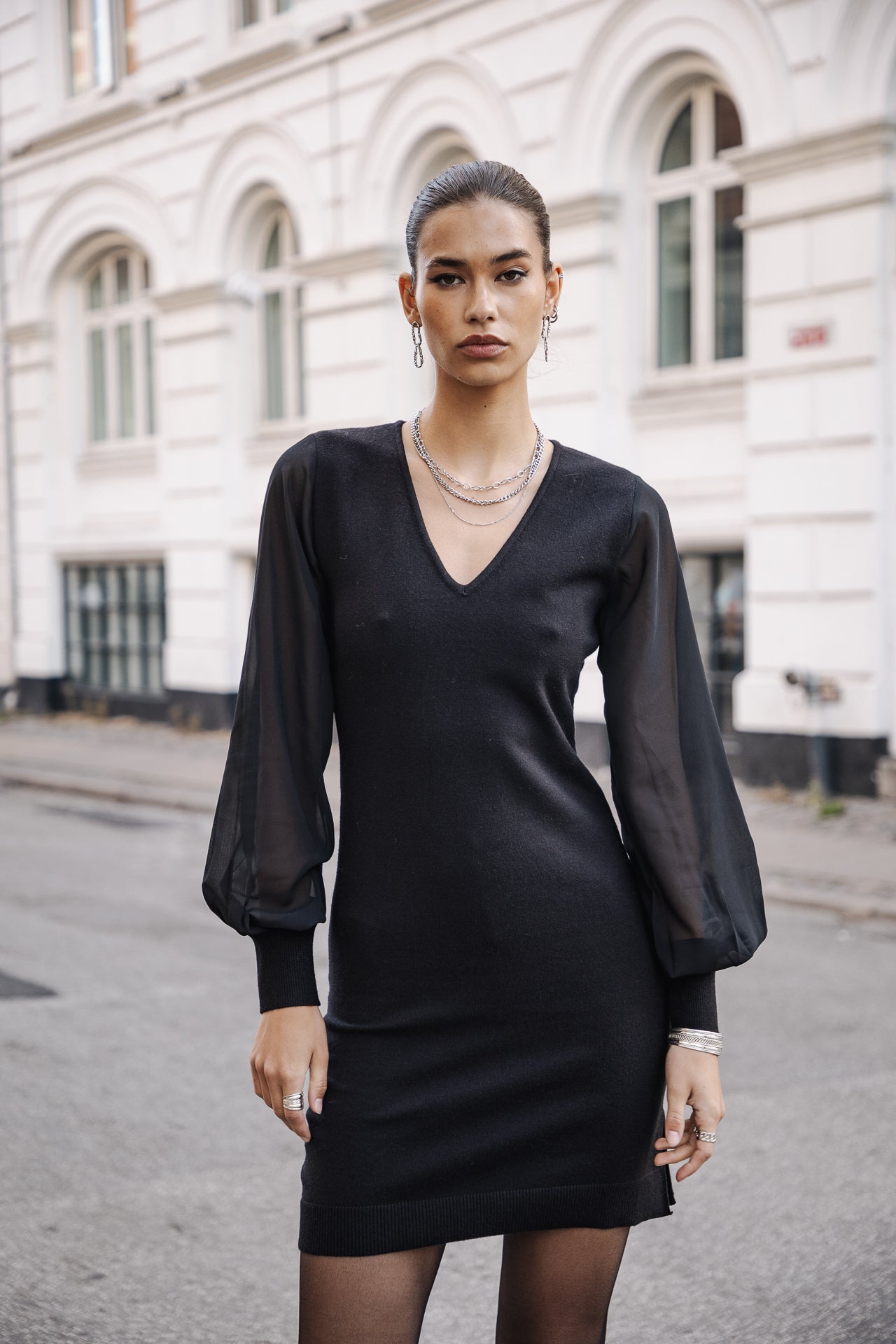 Robe manches en voile Rosaland Plain Color, black Freeman Porter