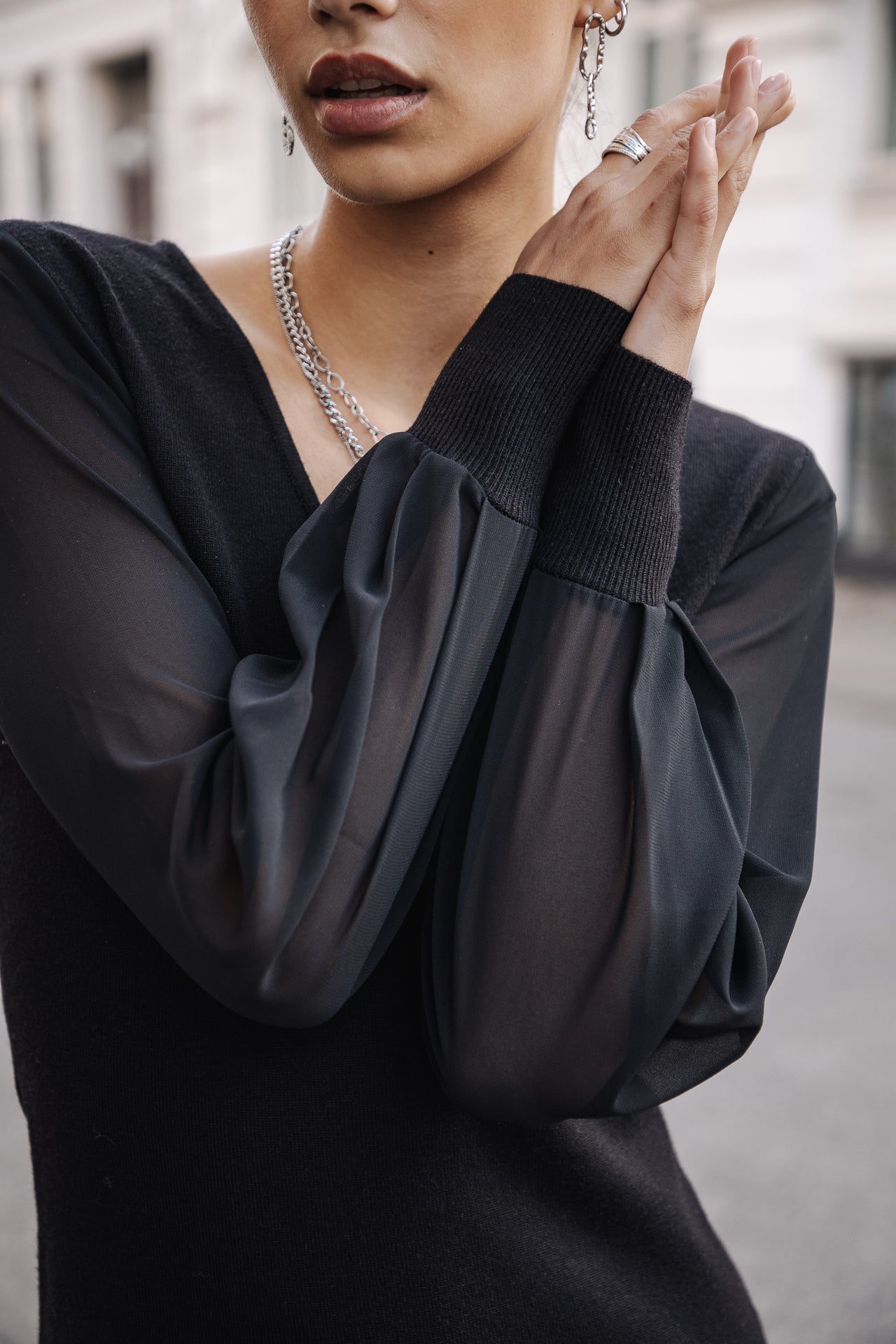 Robe manches en voile Femme Rosaland Plain Color black | Freeman T. Porter