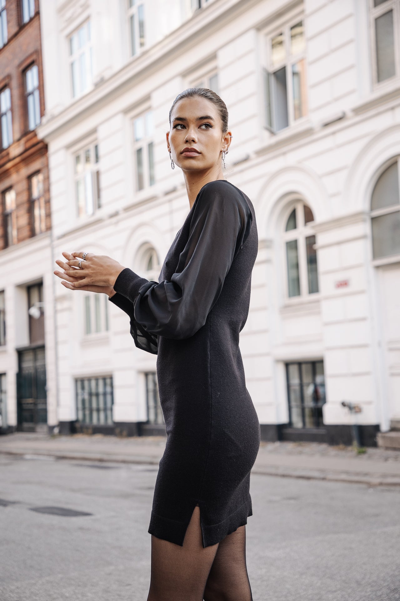 Robe manches en voile Femme Rosaland Plain Color black | Freeman T. Porter