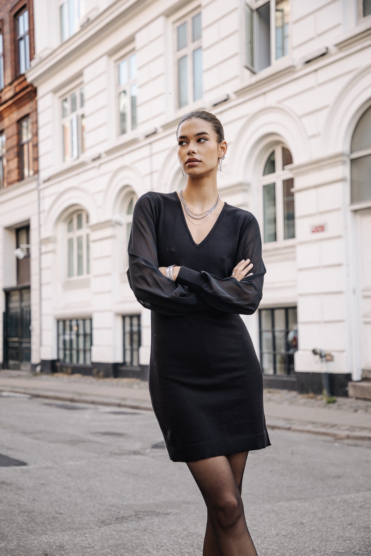 Robe manches en voile Femme Rosaland Plain Color black | Freeman T. Porter