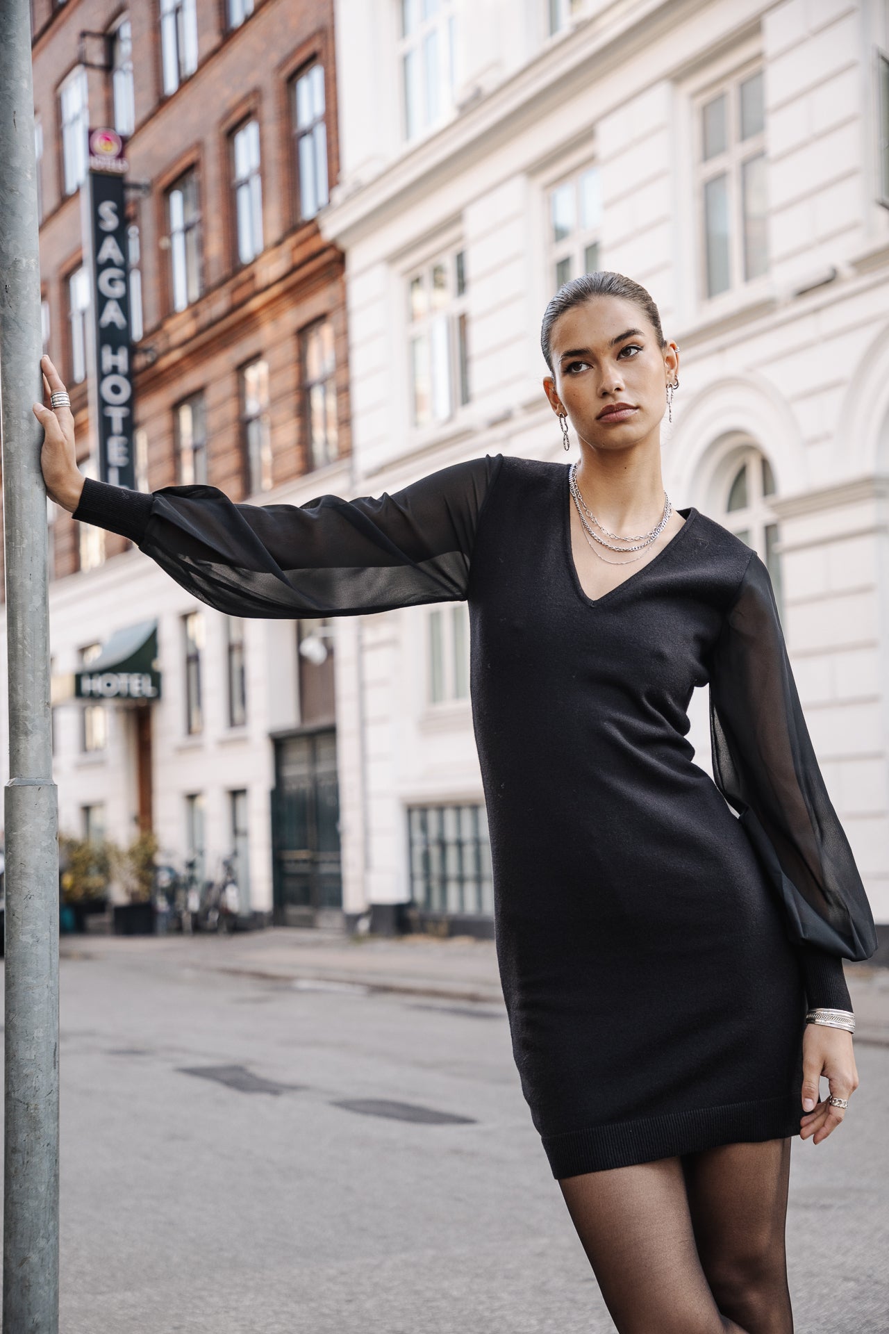 Robe manches en voile Femme Rosaland Plain Color black | Freeman T. Porter