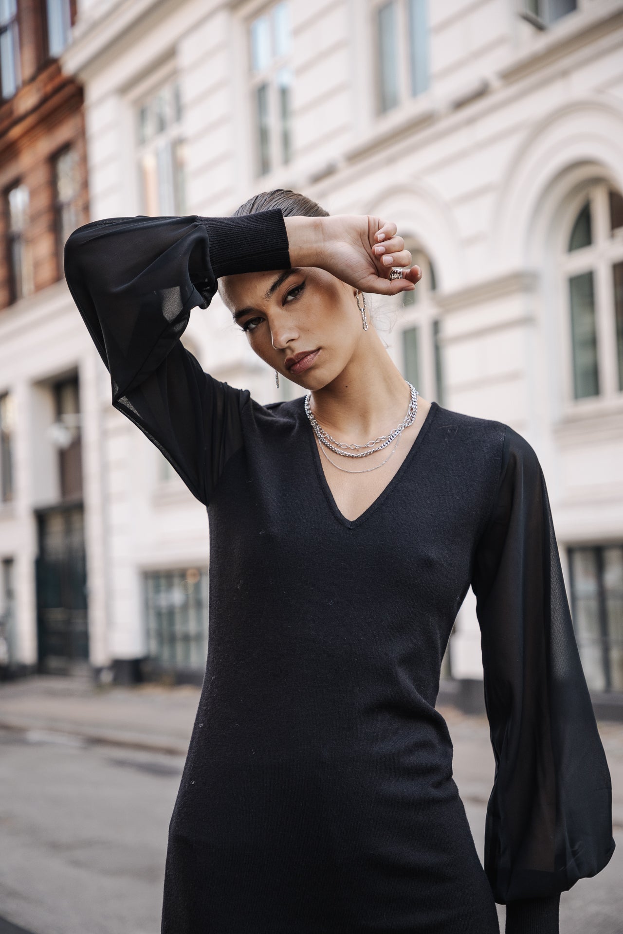 Robe manches en voile Femme Rosaland Plain Color black | Freeman T. Porter