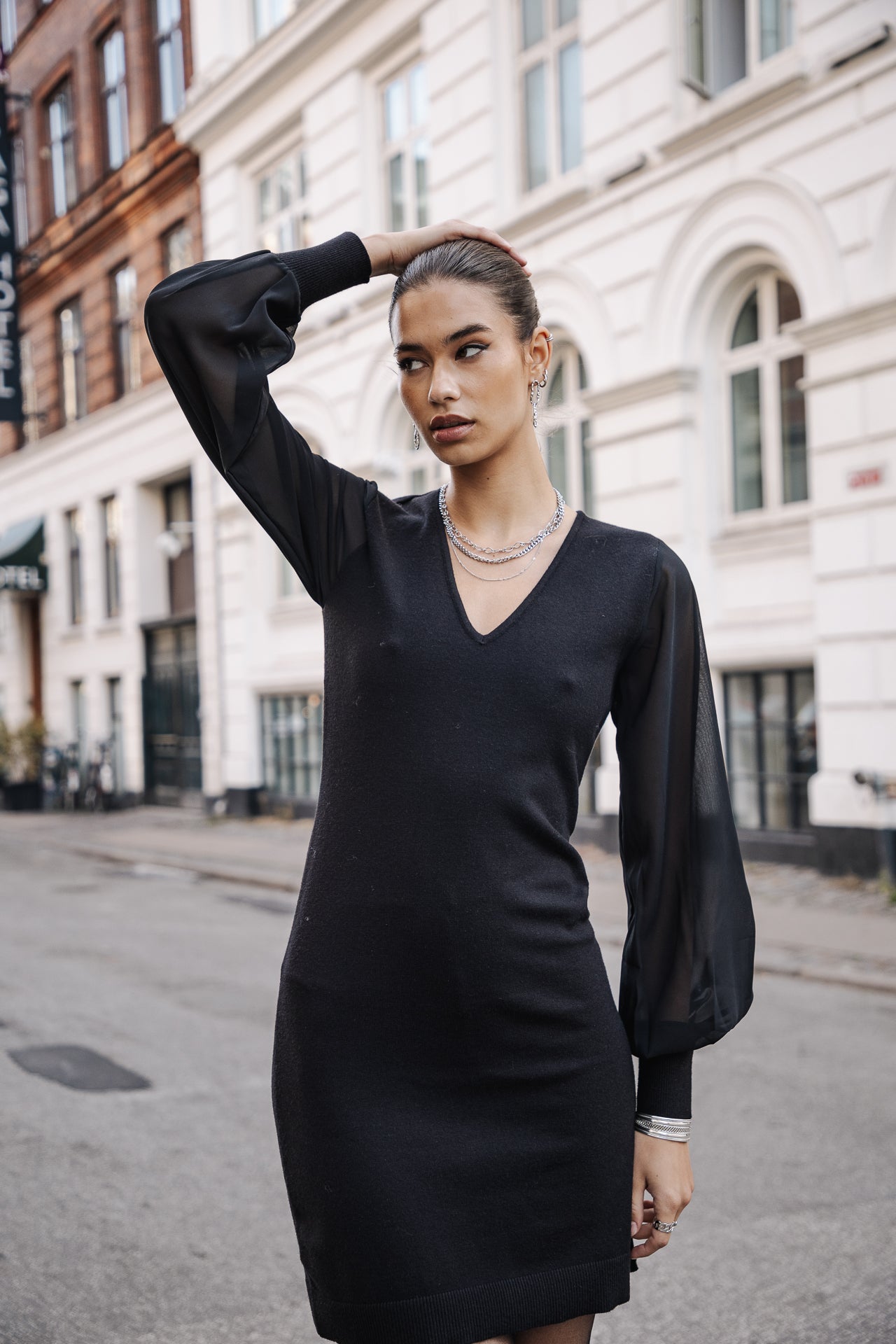 Robe manches en voile Femme Rosaland Plain Color black | Freeman T. Porter