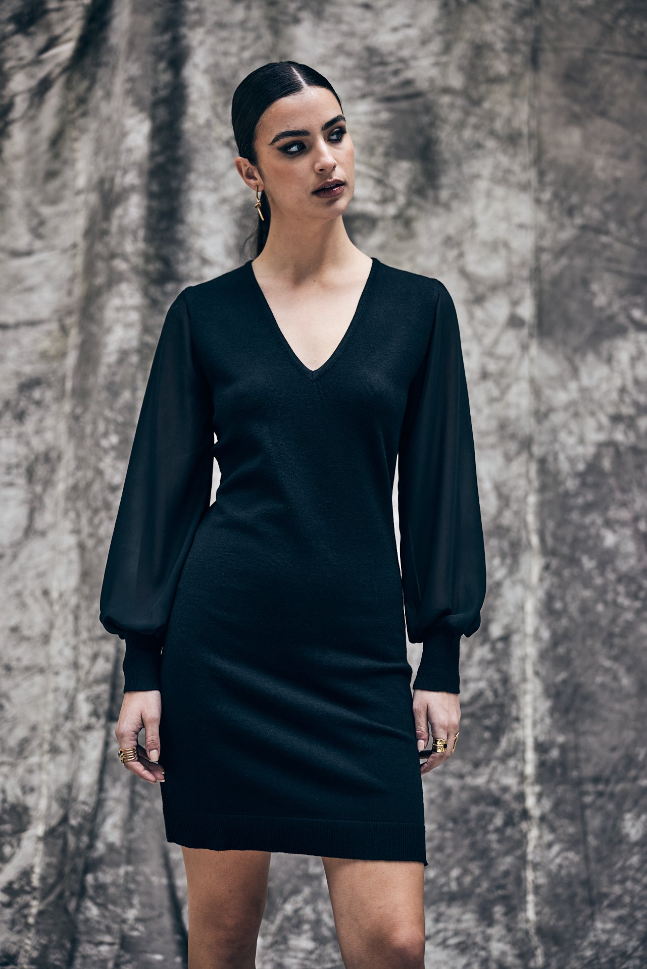 Robe manches en voile Femme Rosaland Plain Color black | Freeman T. Porter