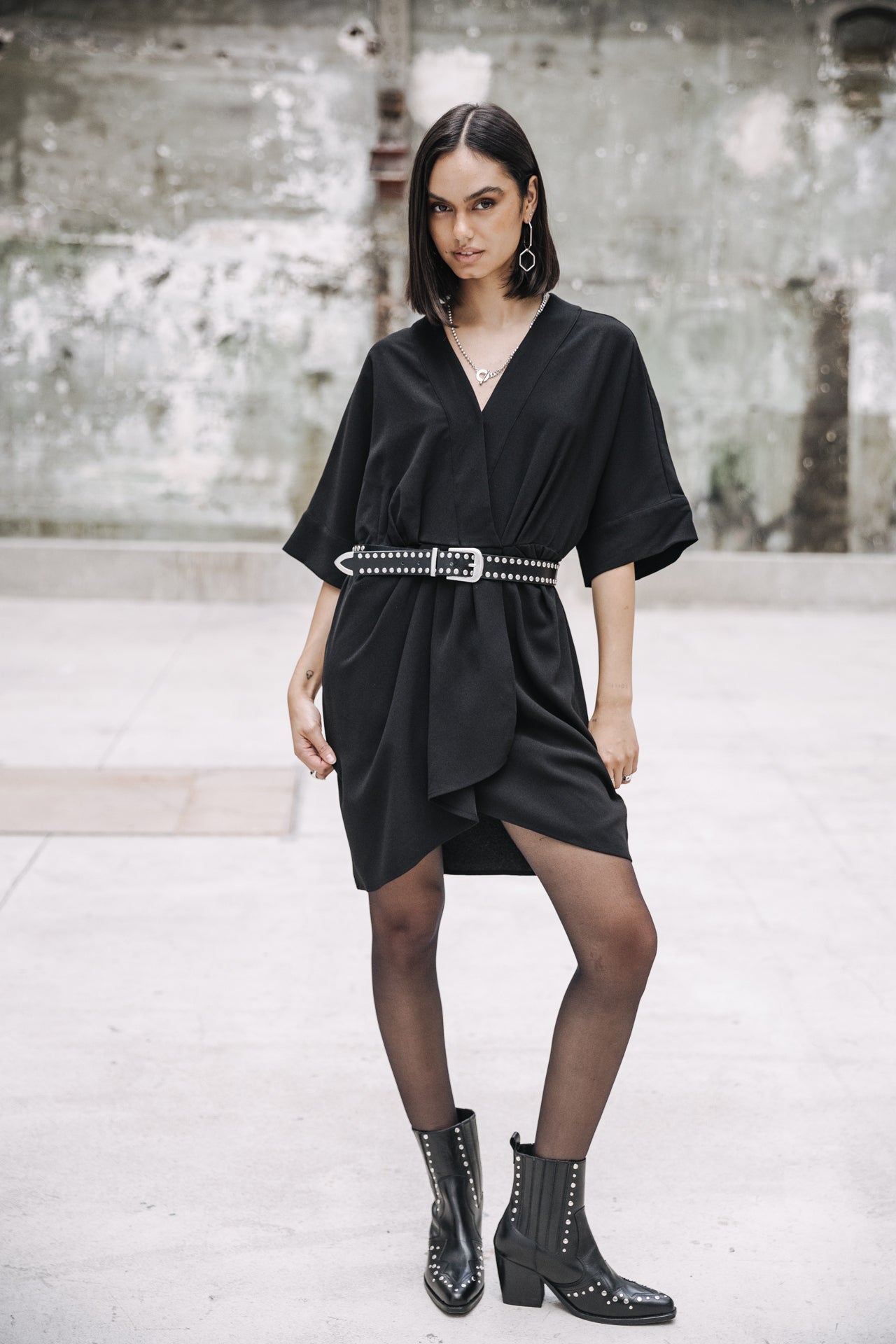 Robe courte kimono Femme Roza Plain Color black | Freeman T. Porter