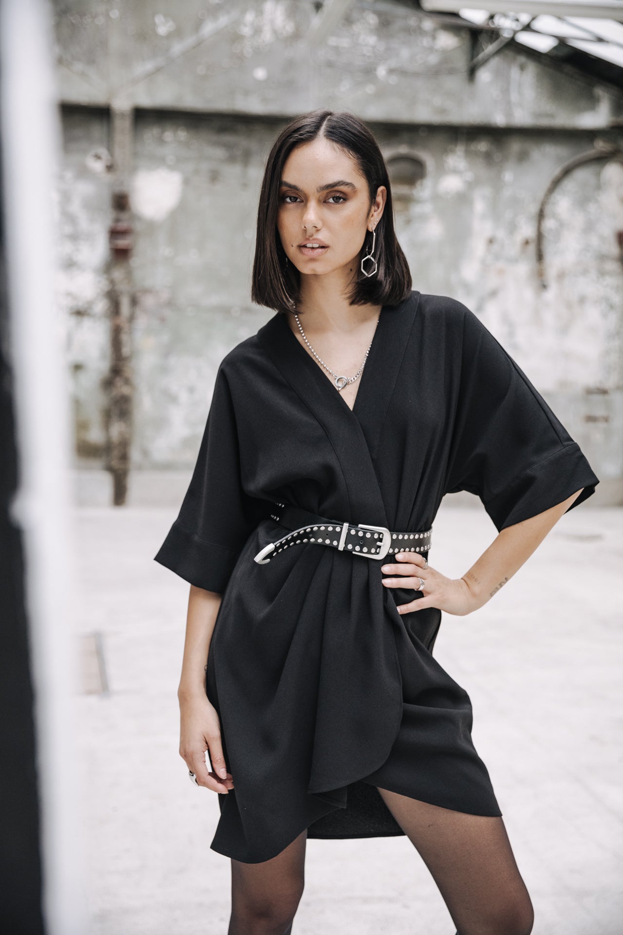 Robe courte kimono Femme Roza Plain Color black | Freeman T. Porter