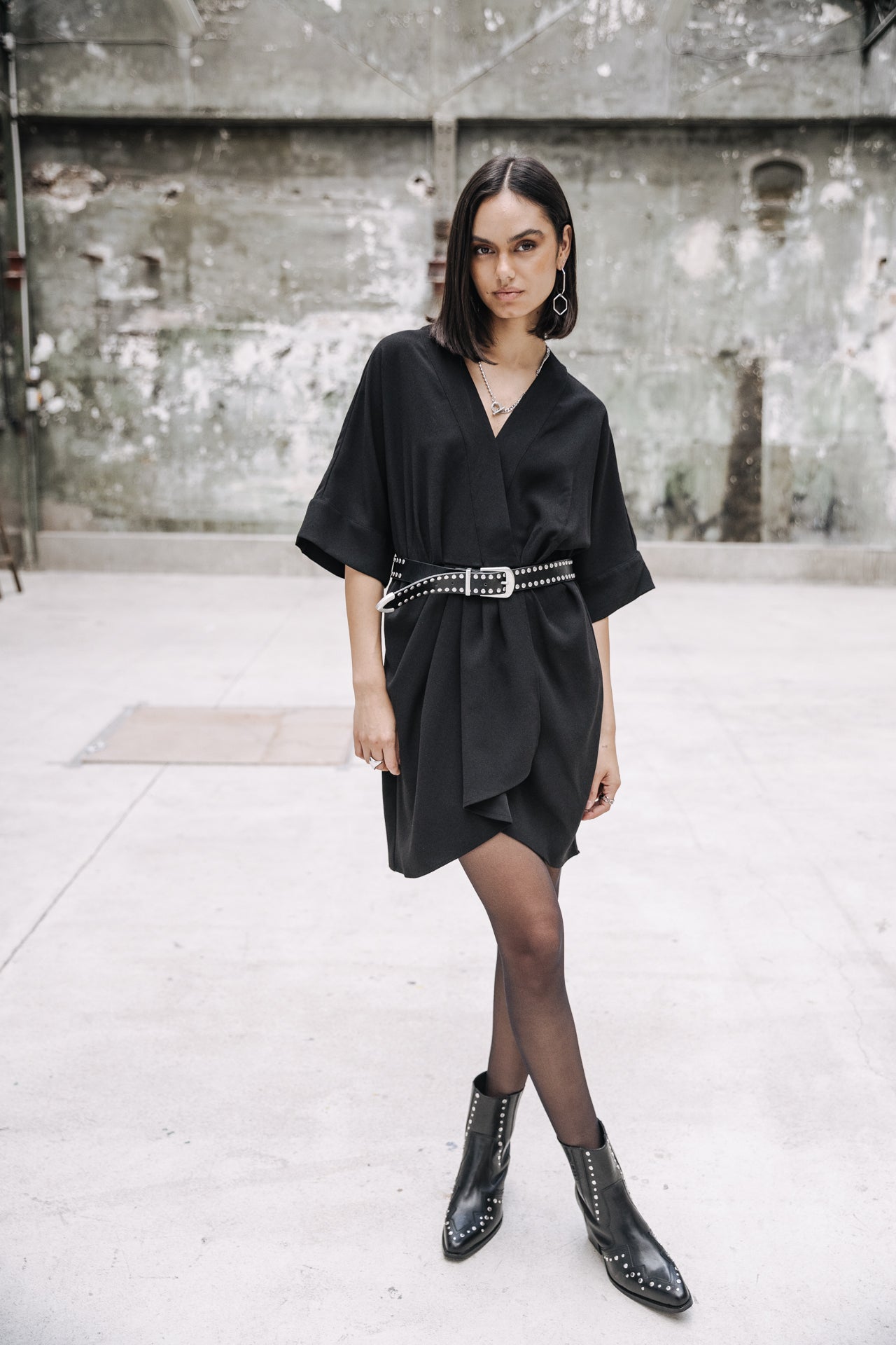 Robe courte kimono Femme Roza Plain Color black | Freeman T. Porter