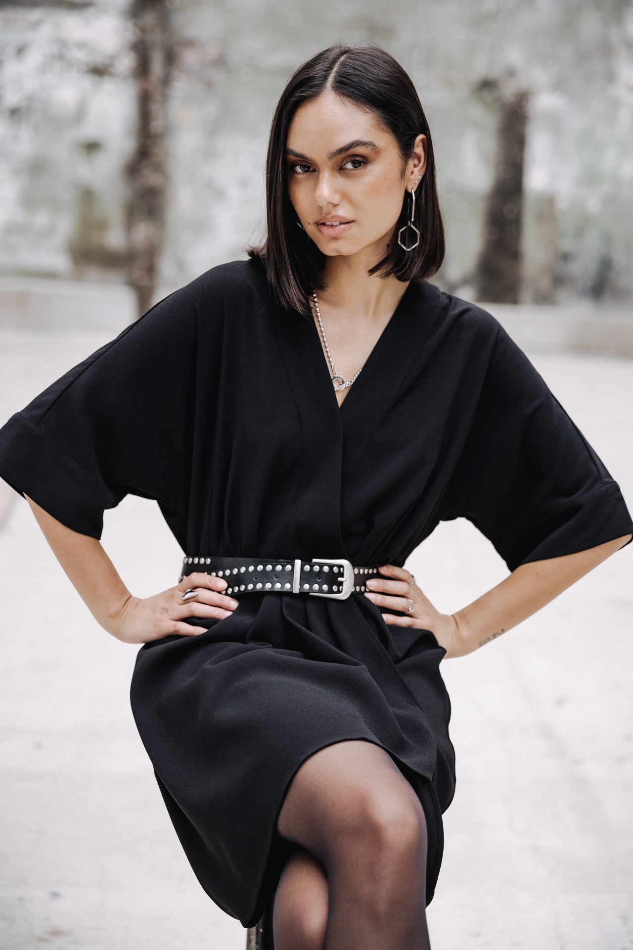 Robe courte kimono Femme Roza Plain Color black | Freeman T. Porter