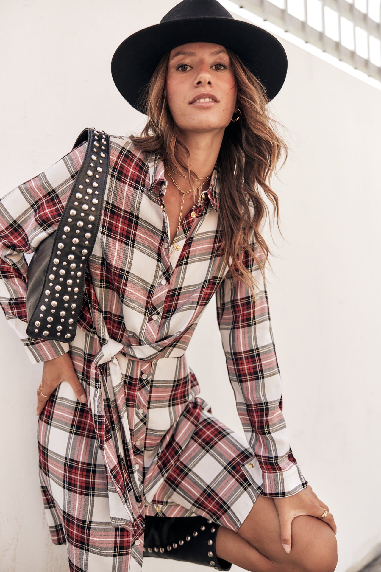 Robe chemise Frau Relly Plaid white | Freeman T. Porter