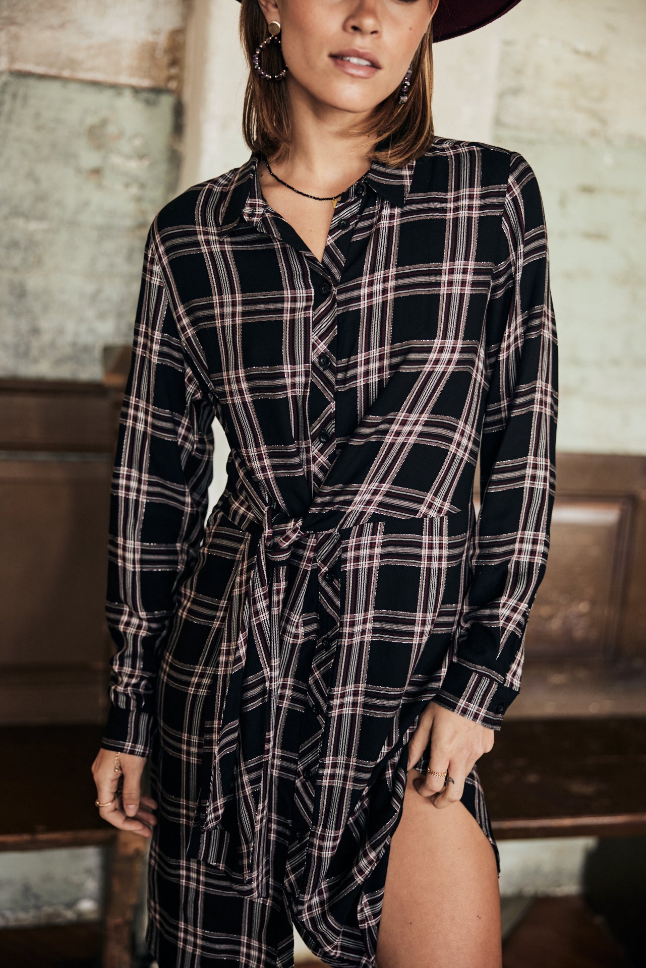 Robe chemise Frau Relly Plaid black | Freeman T. Porter