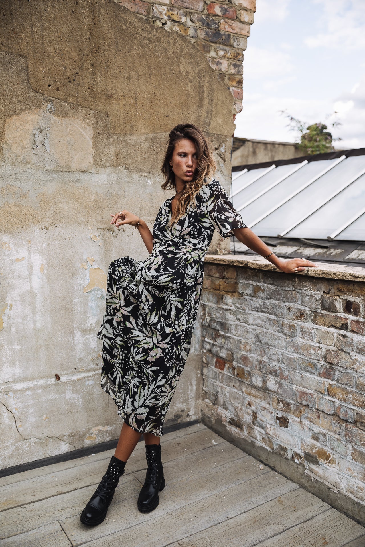 Robe longue Frau Ravena Wildflowers black | Freeman T. Porter