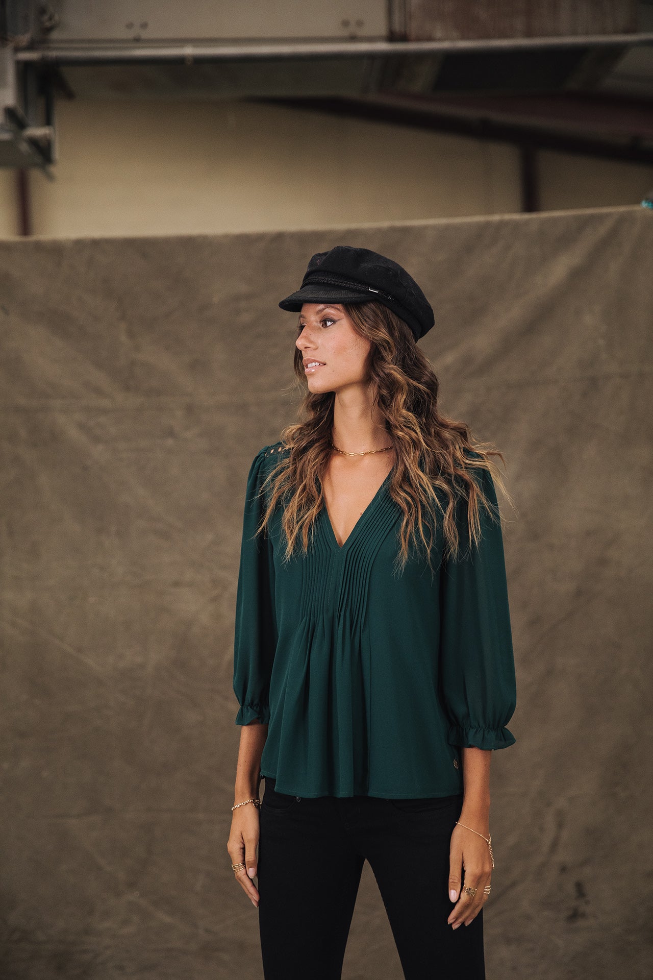 Top manches 3/4 Woman Kamille Voile deep teal | Freeman T. Porter