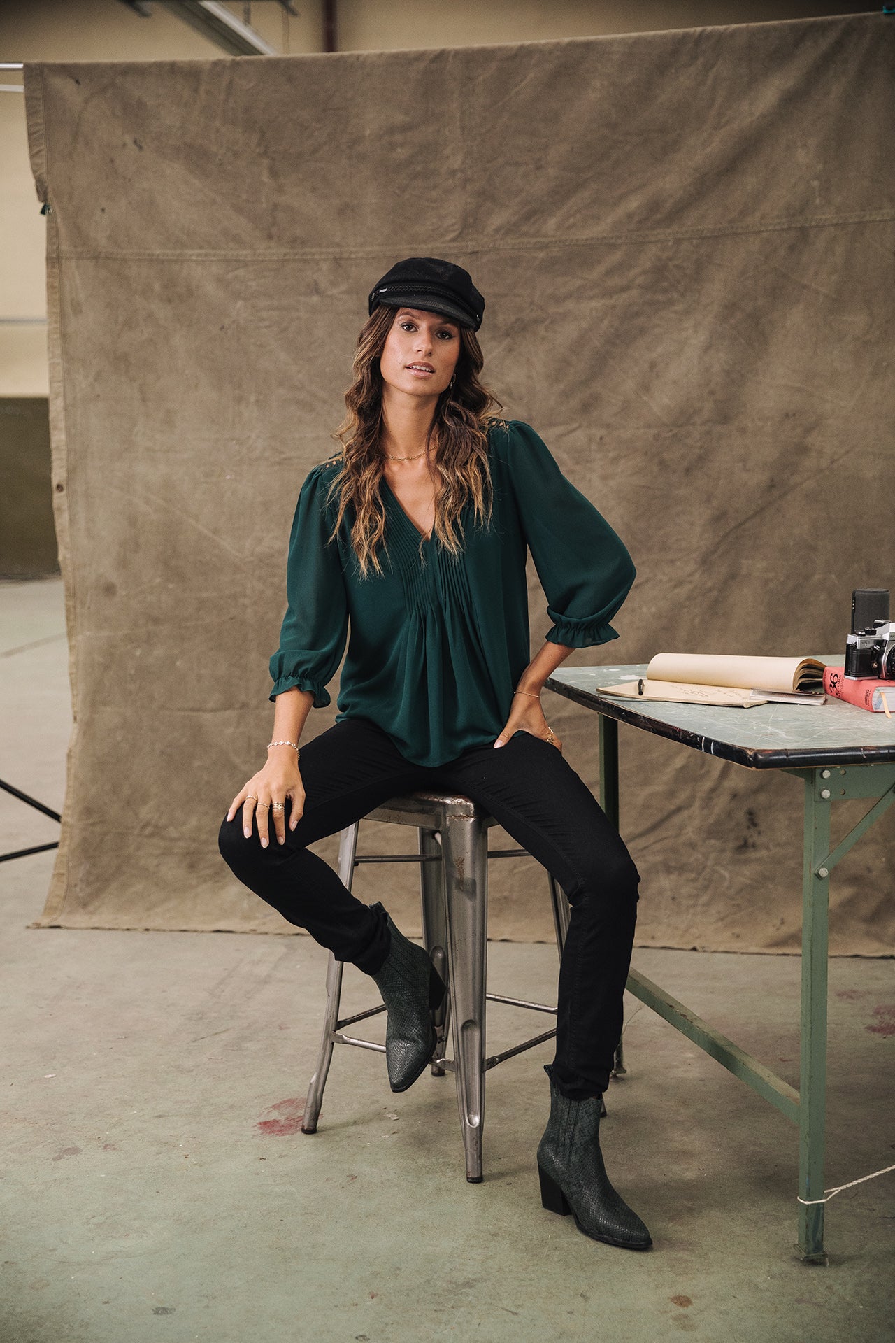 Top manches 3/4 Woman Kamille Voile deep teal | Freeman T. Porter