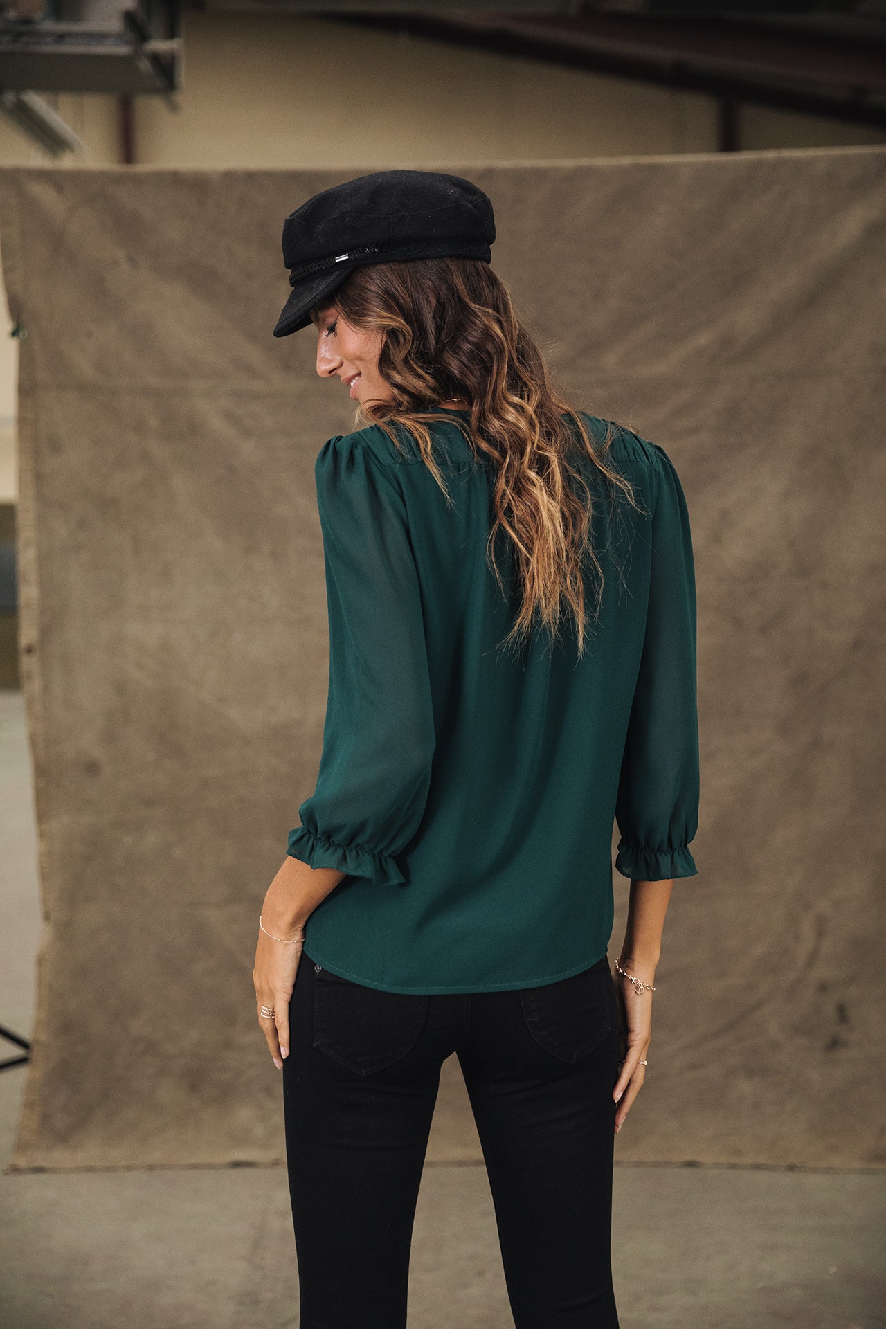 Top manches 3/4 Woman Kamille Voile deep teal | Freeman T. Porter