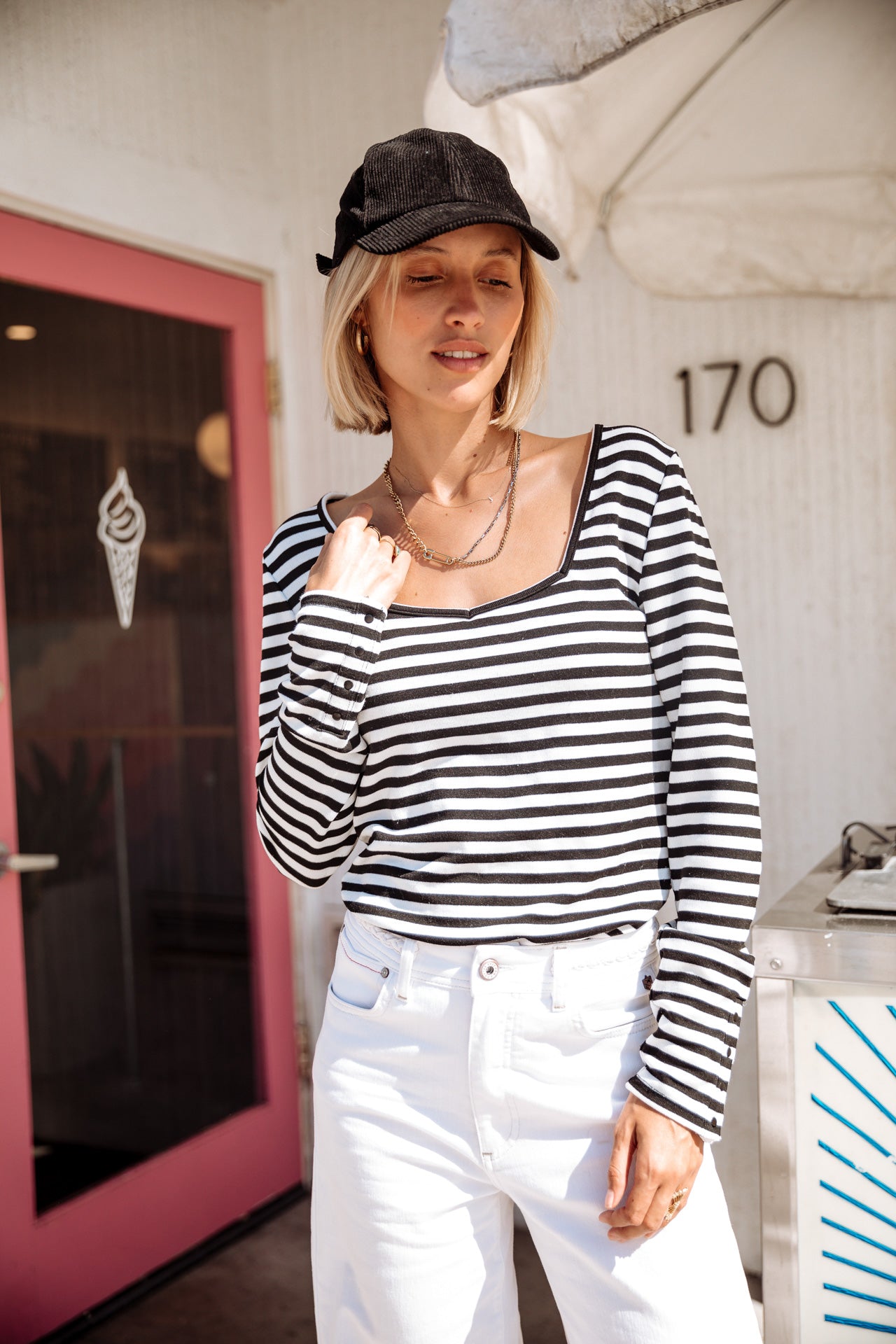 T-Shirt manches 3/4 Woman Tolma Stripes white | Freeman T. Porter
