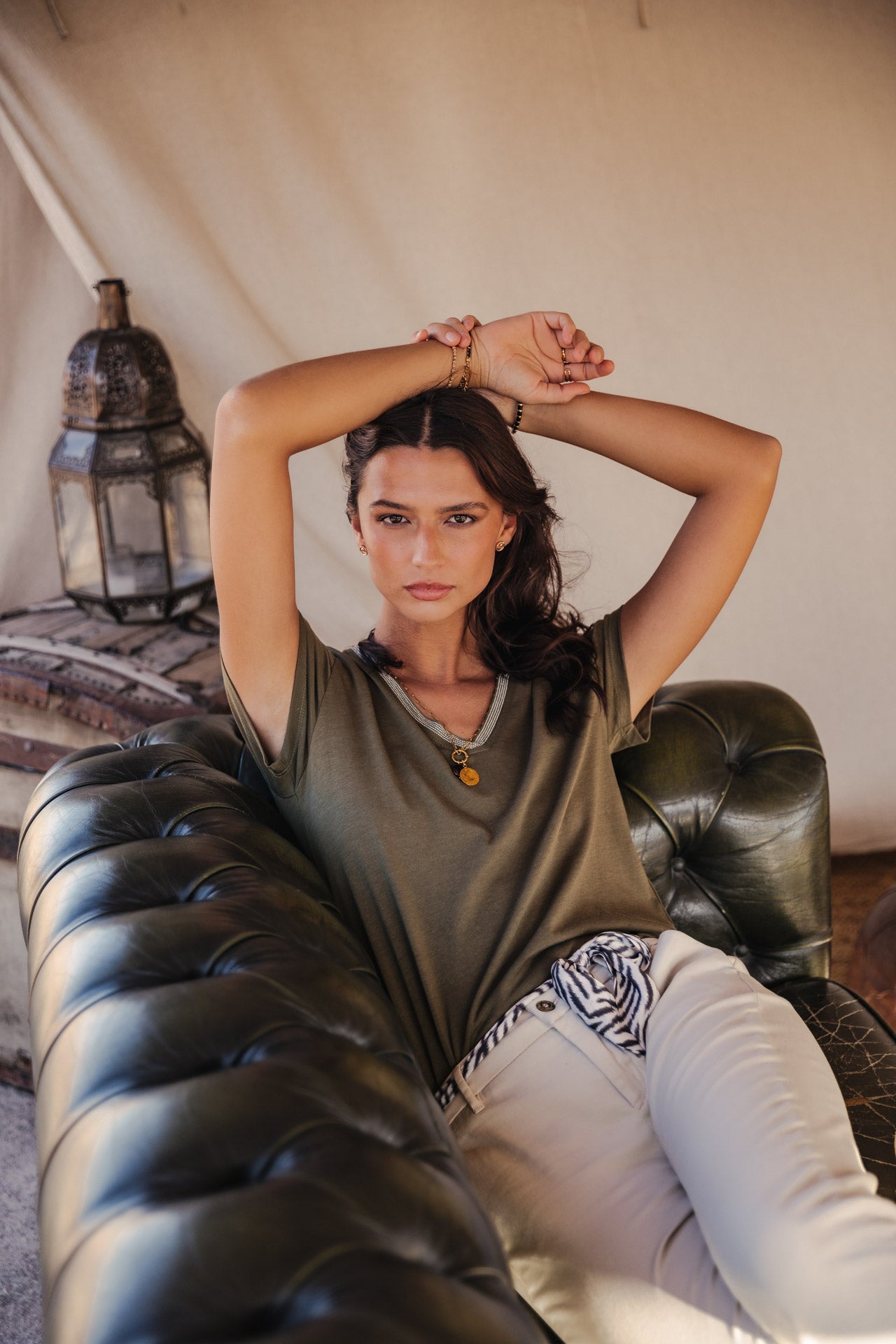T-Shirt col V Woman Tora dusty olive | Freeman T. Porter