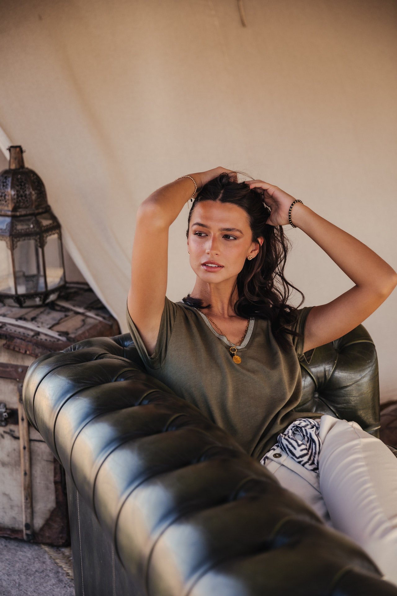 T-Shirt col V Woman Tora dusty olive | Freeman T. Porter