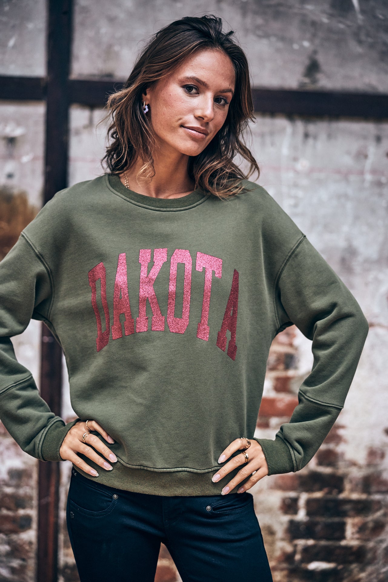 Sweat col rond Femme Solene Print Dakota khaki | Freeman T. Porter