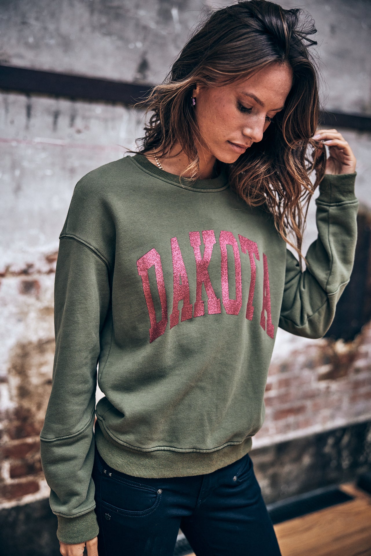 Sweat col rond Femme Solene Print Dakota khaki | Freeman T. Porter