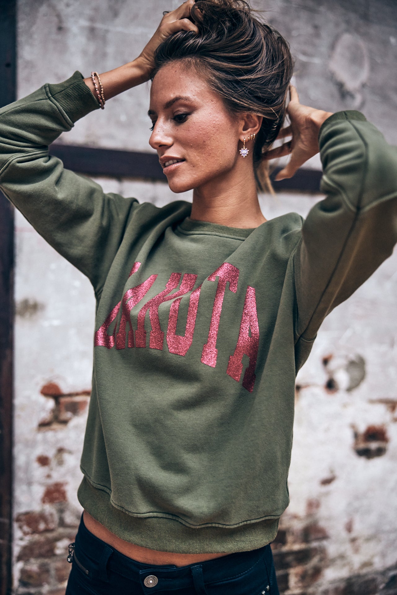Sweat col rond Femme Solene Print Dakota khaki | Freeman T. Porter