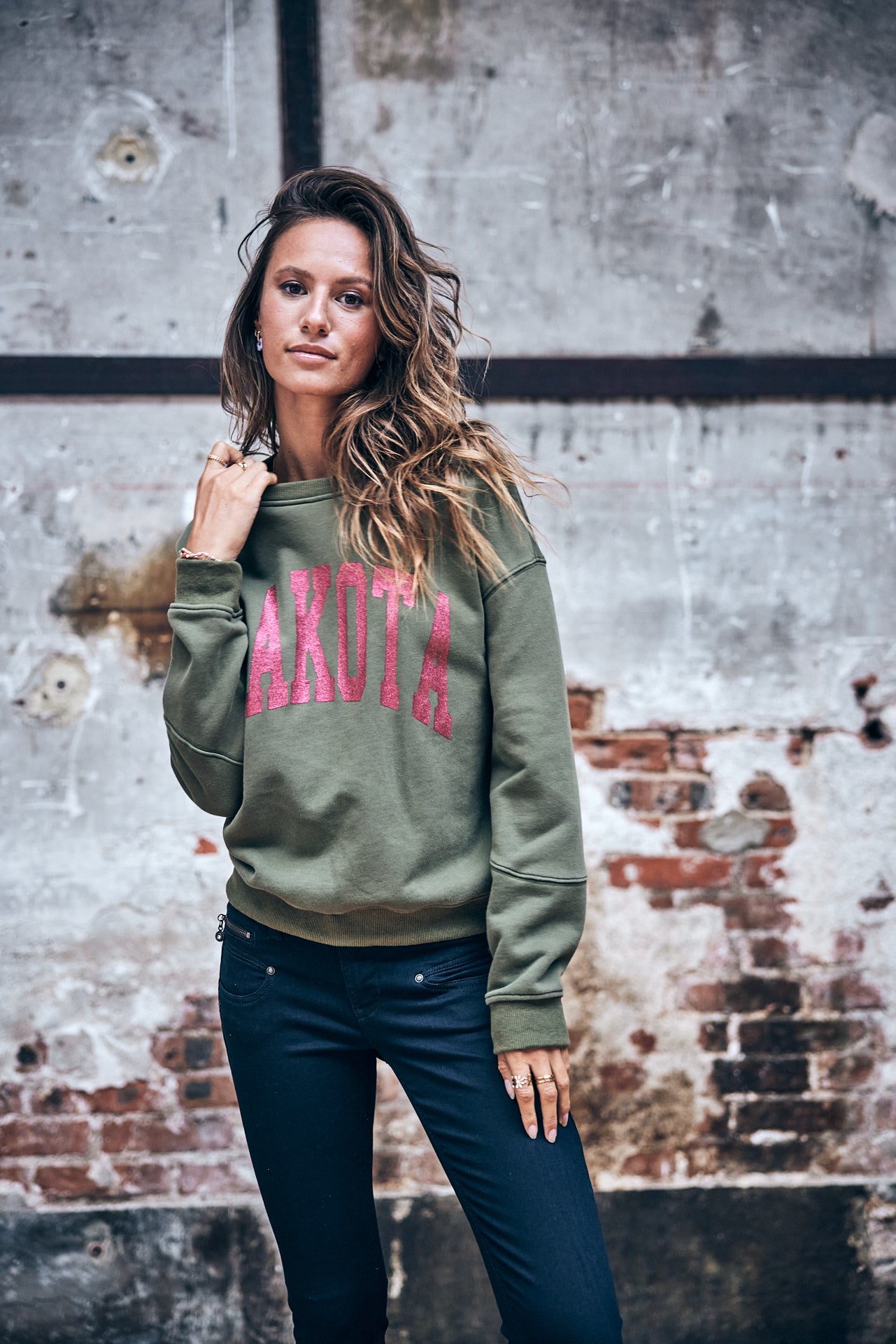 Sweat col rond Femme Solene Print Dakota khaki | Freeman T. Porter