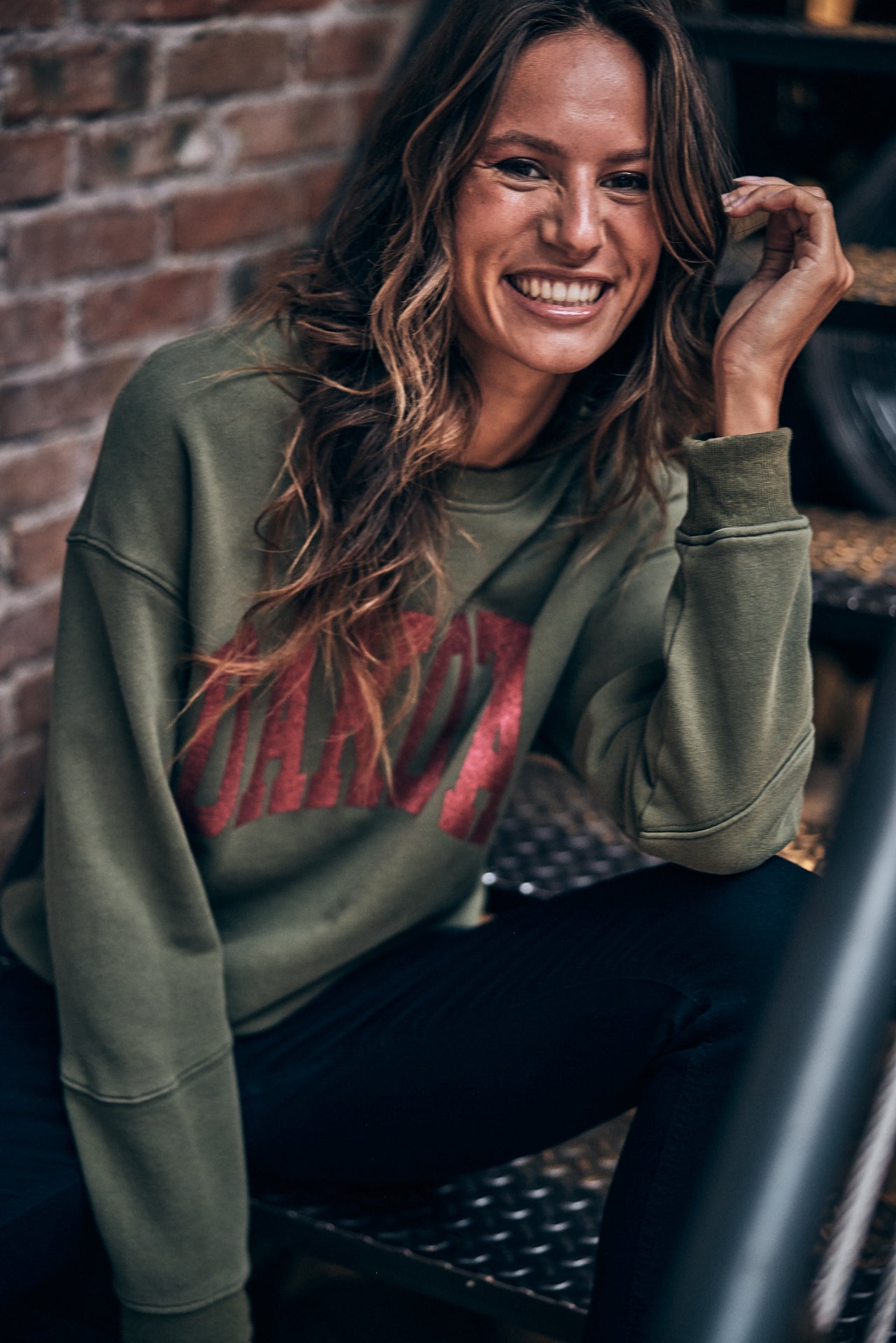 Sweat col rond Femme Solene Print Dakota khaki | Freeman T. Porter