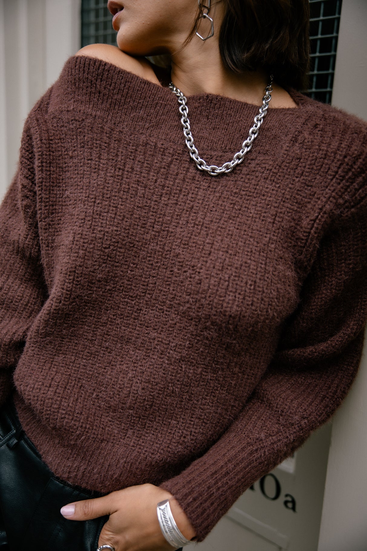 Pull col bateau Frau Peria Rib dark brown | Freeman T. Porter